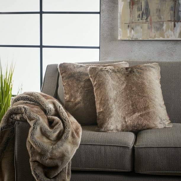 Noble House Noble House Lucca Faux Fur Pillows and Throw Blanket Combo, Set of 3, Gray Taupe | Walmart (US)