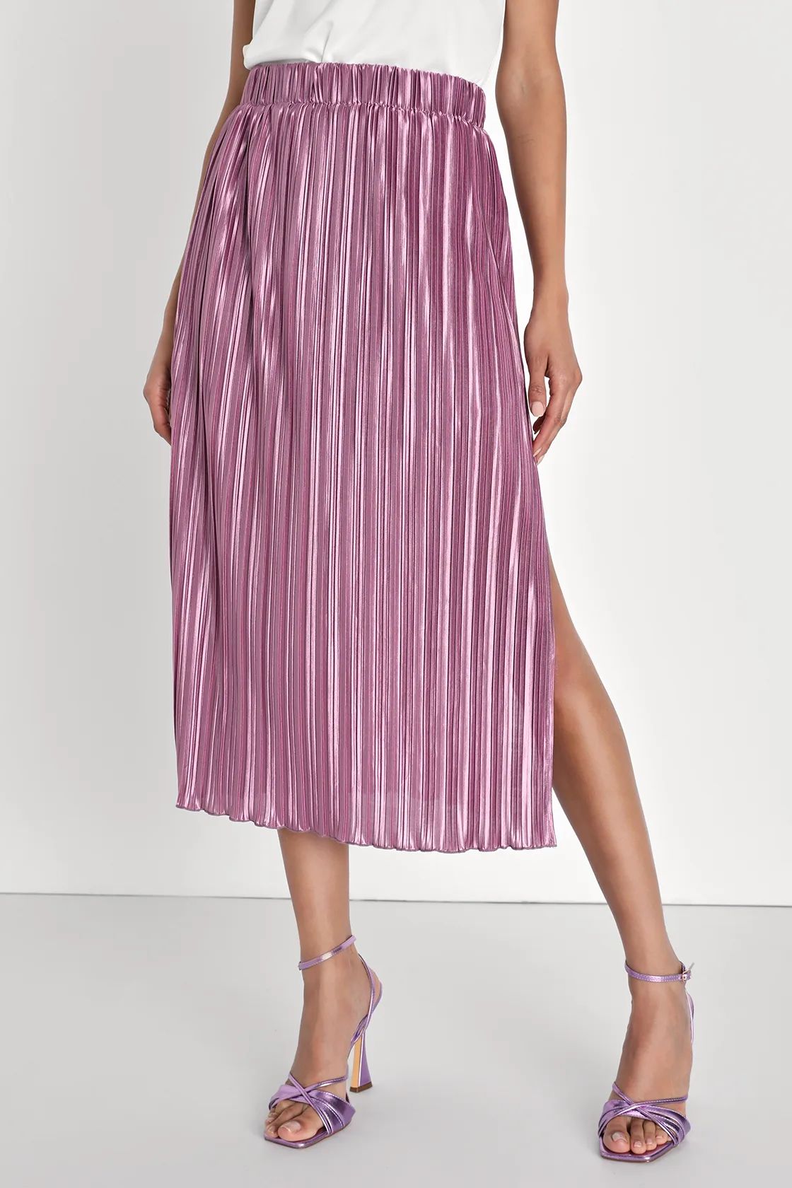 Effortless Stunner Light Purple Pleated High-Waisted Midi Skirt | Lulus (US)