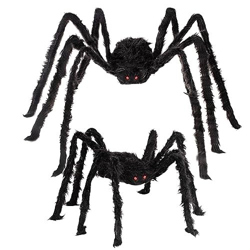 2 Pack Halloween Giant Spiders, Large Black Spider Fake Hairy Foldable Spider for Halloween Indoor and Outdoor Party Supplies, Theme Parties, Haunted House, 4.1 FT + 6.5 FT | Amazon (US)