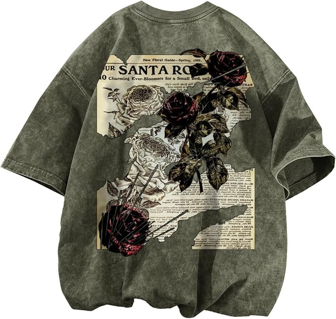 Mens Acid Wash Tshirt Oversized Vintage Graphic T-Shirts Cool Grunge Rose Floral Shirt Trendy Y2K... | Amazon (US)