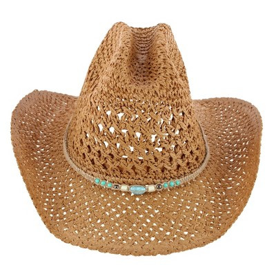 CTM Women's Braided Bead Straw Cowboy Hat, Khaki | Target