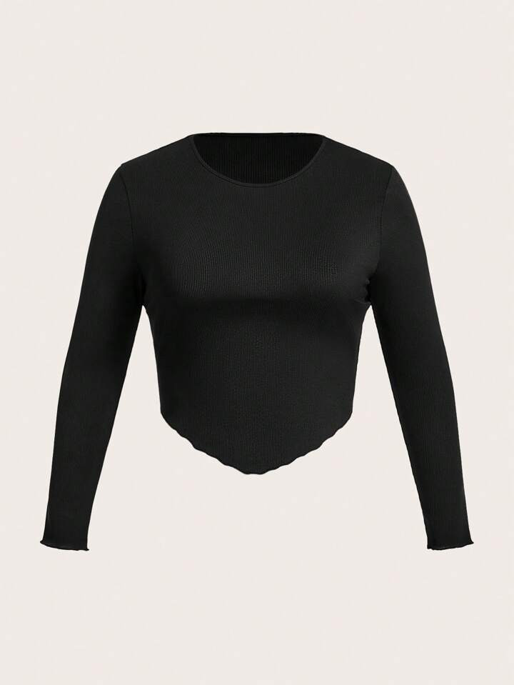 SHEIN Essnce Plus Size Women's Ribbed Irregular Hem T-Shirt | SHEIN