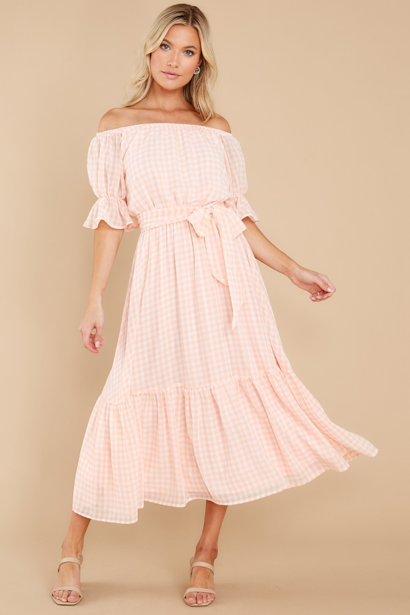 Sweeten The Day Light Peach Gingham Dress | Red Dress 