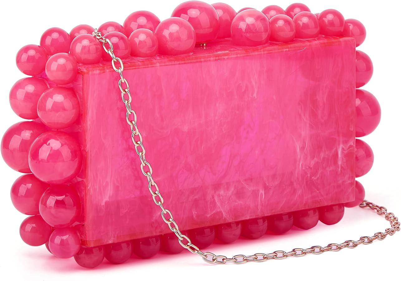 Acrylic Evening Handbag Beads Bag for Women Graceful Shoulder Bag Satchel Marble Clutch Purses fo... | Amazon (US)