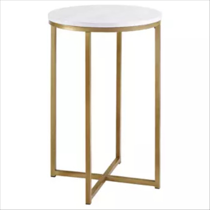 Faux Marble Modern Round Side Table with Metal Frame