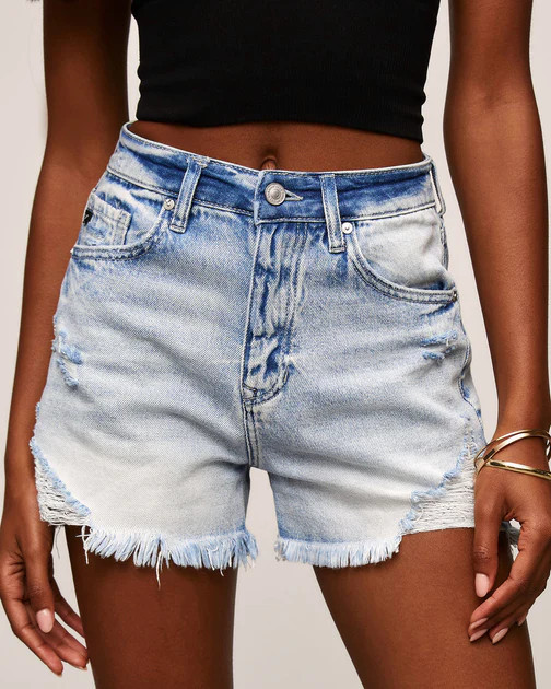 Del Rey High Rise Frayed Hem Jean Shorts | VICI