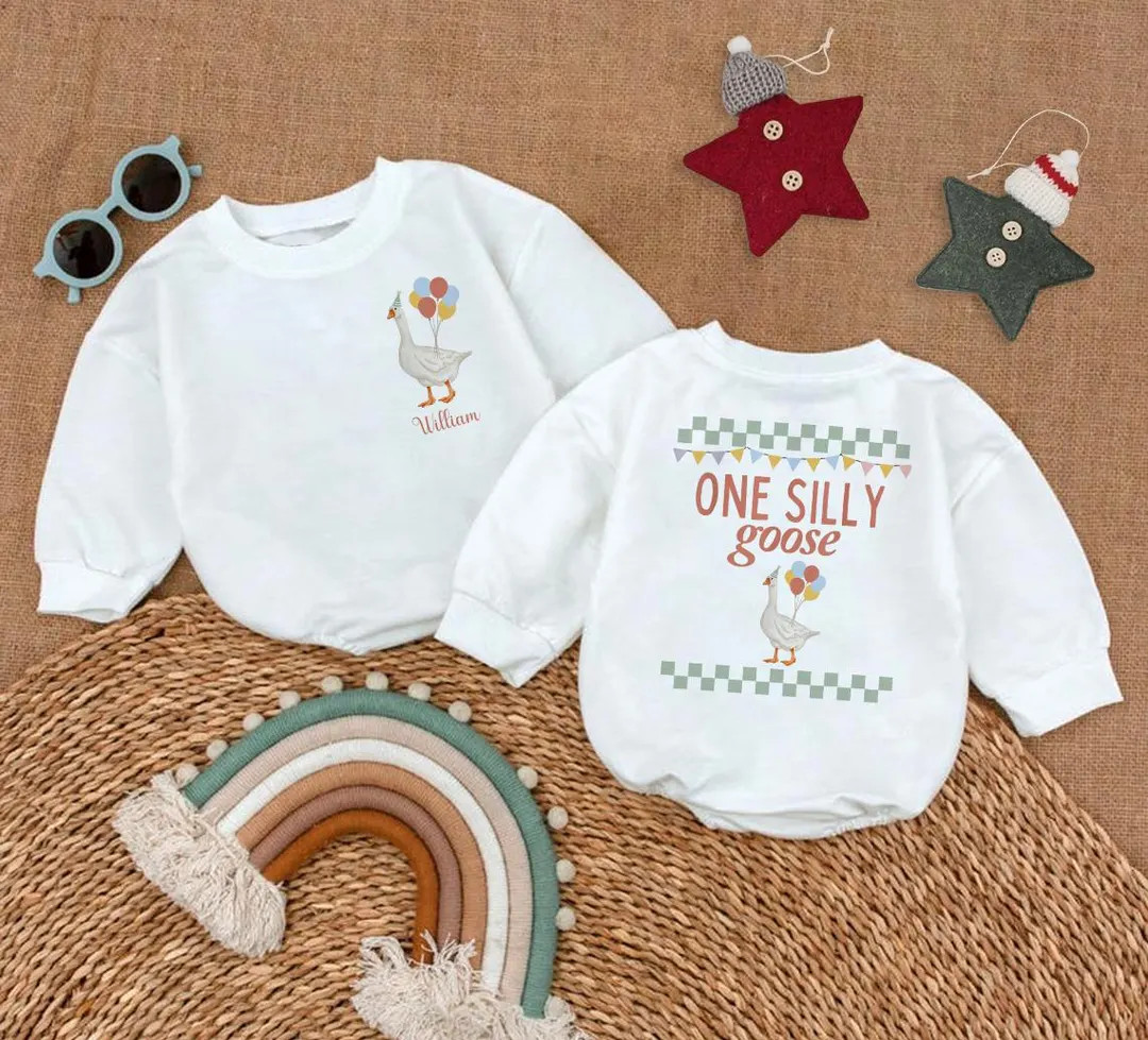 One Silly Goose Baby Romper, Personalised Baby Bodysuit, Matching Baby Outfits, First Birthday Ba... | Etsy (US)