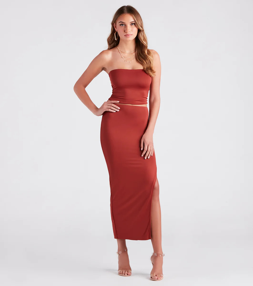 Smooth Silhouette Slit Midi Skirt | Windsor Stores