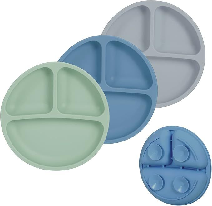 Cibeat 3pcs Toddler Plates with Suction, 100% Safe BPA Free Soft Toddler Plates Silicone Divided ... | Amazon (US)