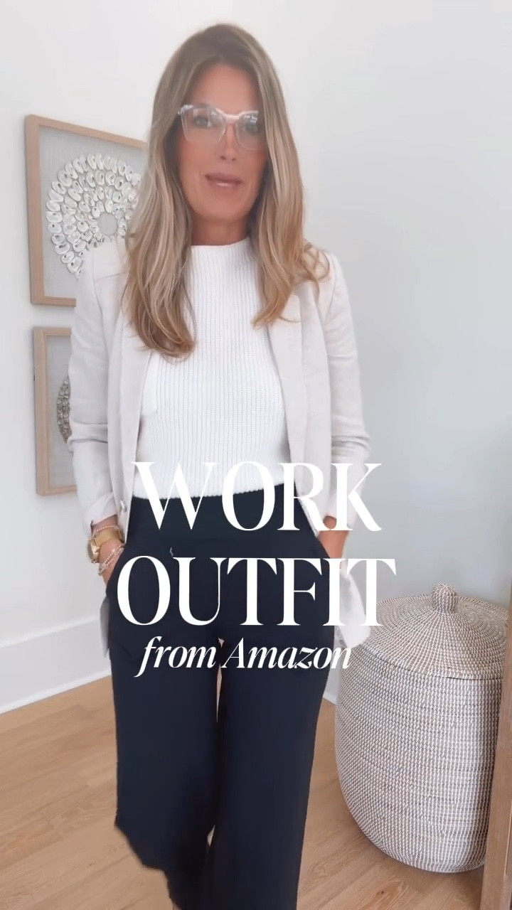 Work outfit from Amazon.  I am 5’11” wearing small 35” inseam in these pants with a heel. Small top and blazer.

#LTKOver40 #LTKTall #LTKWorkwear