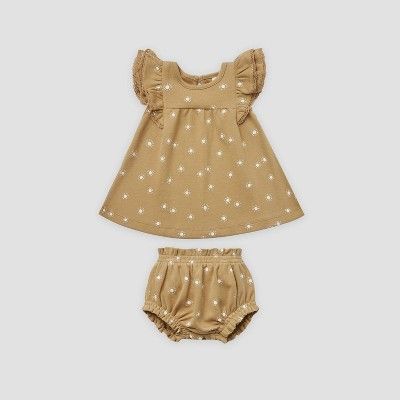 Q by Quincy Mae Baby Girls' 2pc Suns Brushed Jersey Dress Set - Honey Yellow | Target