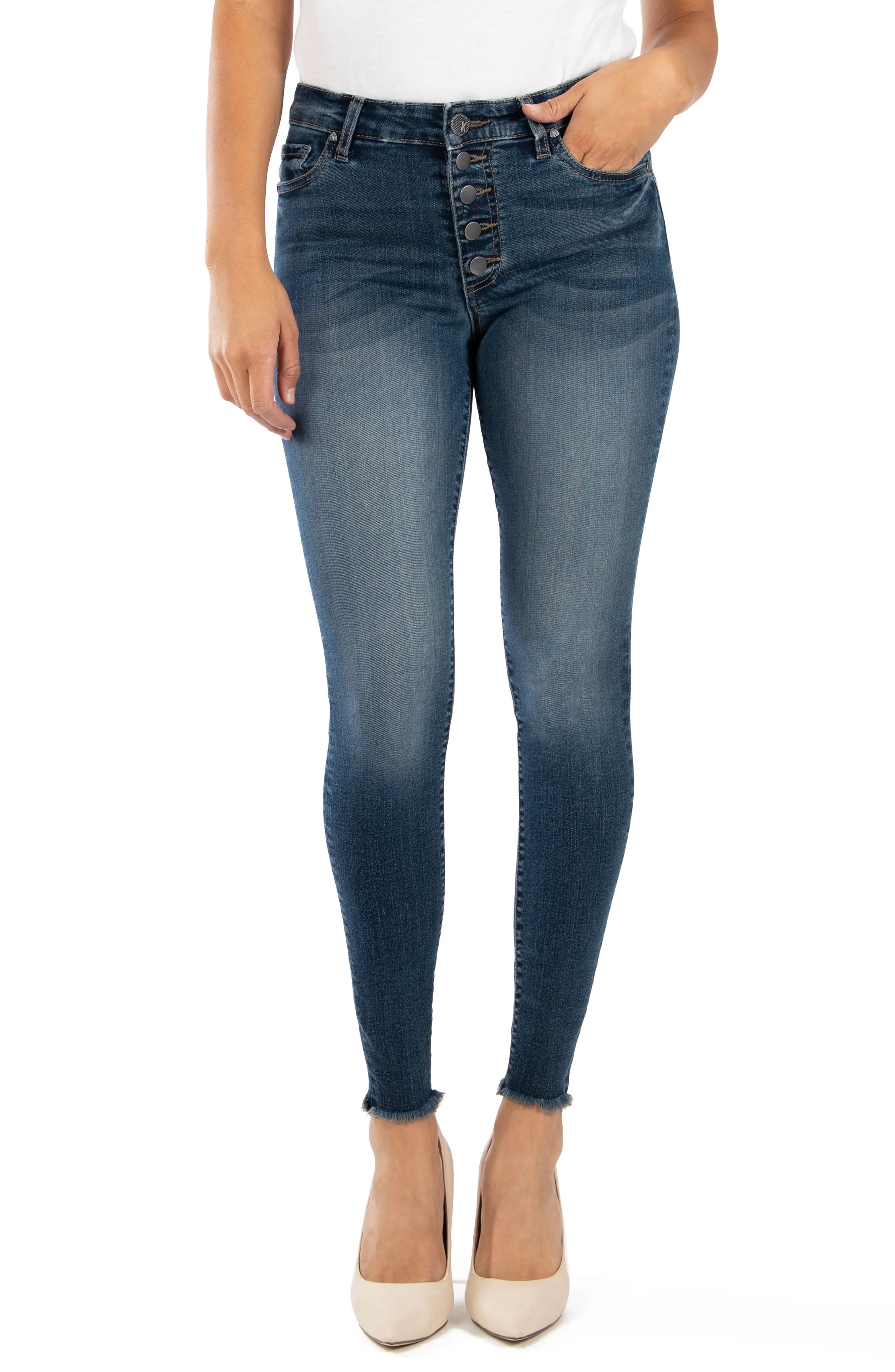 Donna High Waist Frayed Hem Ankle Skinny Jeans | Nordstrom