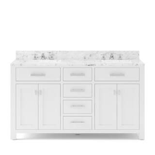 Water Creation Madison 60 in. Vanity in Modern White with Marble Vanity Top in Carrara White MADI... | The Home Depot