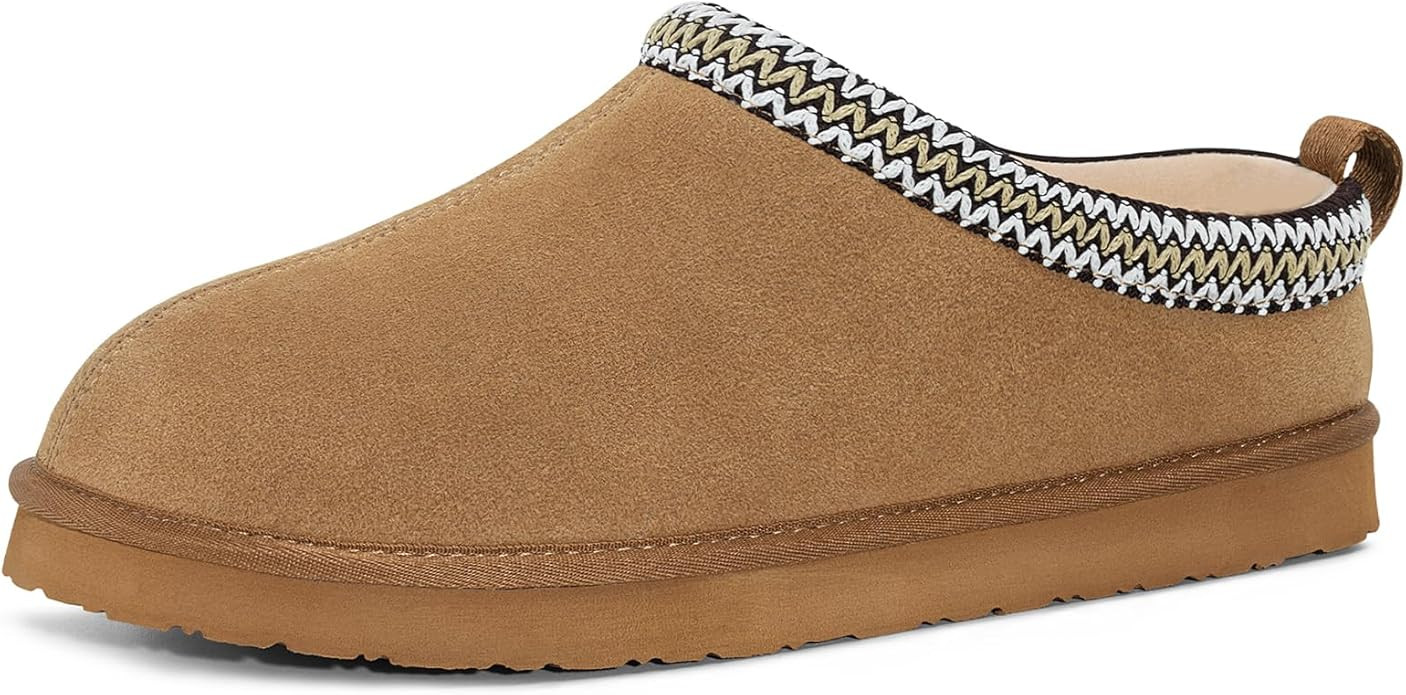 FITORY Men’s Winter Genuine Leather Slippers, Comfy Memory Foam Suede Shoes with Warm Fleece-Li... | Amazon (US)