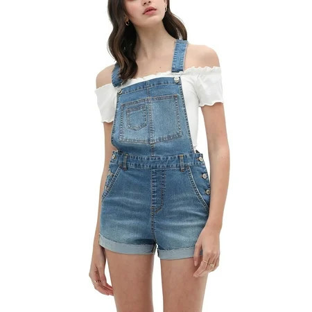 Women’s Summer Cute Denim Romper Overall Shorts – Distressed Rolled Hem Bib Shortalls | Walmart (US)