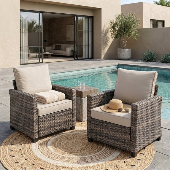 Decksplore2 Piece Outdoor Patio Armchair Set, Wicker Rattan Single Sofa Chairs with 4.3" Cushions... | Walmart (US)