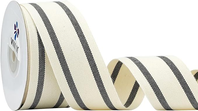 MEEDEE Natural Cotton Ribbon Stripes Fabric Ribbon 1-1/2 inch Black and White Stripe Ribbon for D... | Amazon (US)