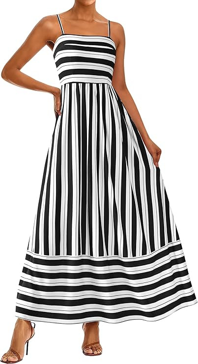 PRETTYGARDEN Women Summer Maxi Dresses 2026 Spaghetti Strap Boho Floral Striped Wedding Guest Bea... | Amazon (US)