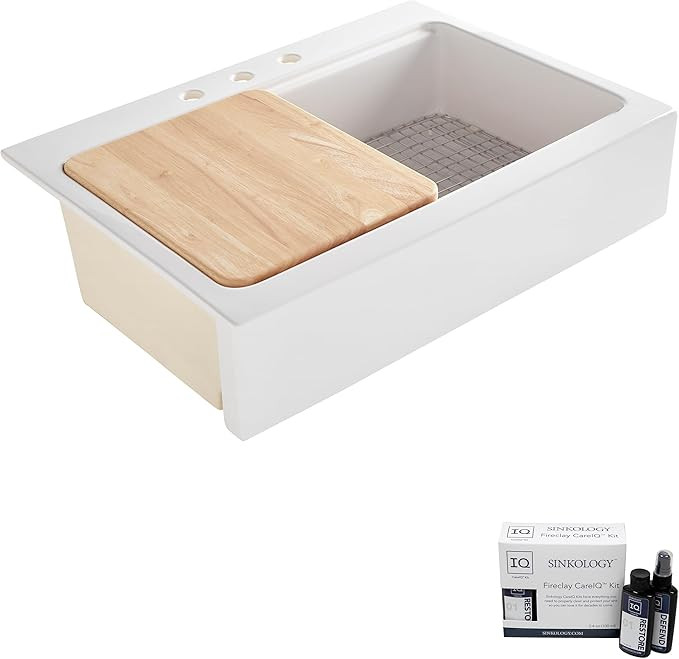 Parker Crisp White Fireclay 34" Single Bowl Quick-Fit Drop-In Farmhouse Workstation Kitchen Sink ... | Amazon (US)
