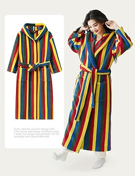 Yimoon Womens Fluffy Fuzzy Hooded Robe Striped Plush Long Bathrobes Thick Warm Soft House Coat Lo... | Amazon (US)