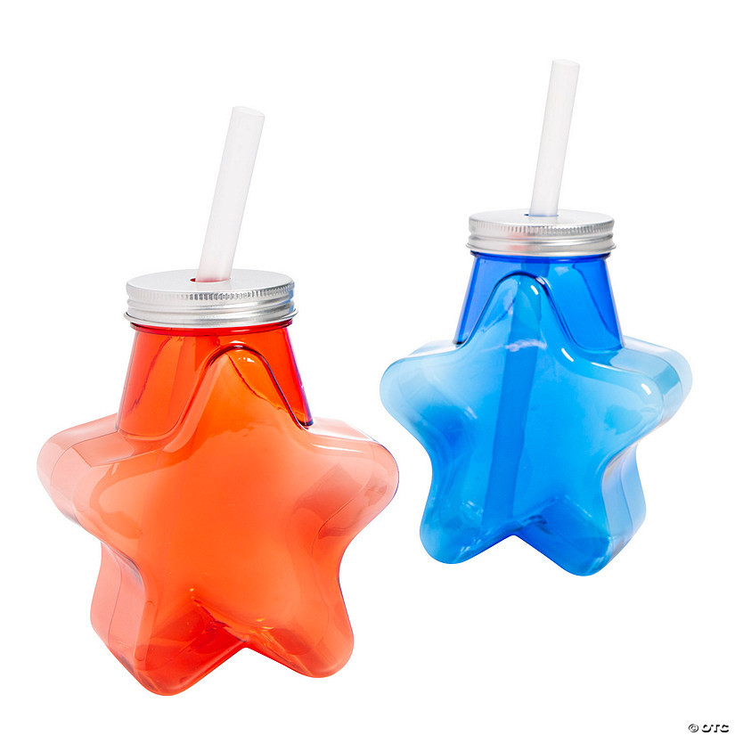 17 oz. Patriotic Star-Shaped Reusable Plastic Cups with Lids and Straws - 12 Ct. | Oriental Trading Company