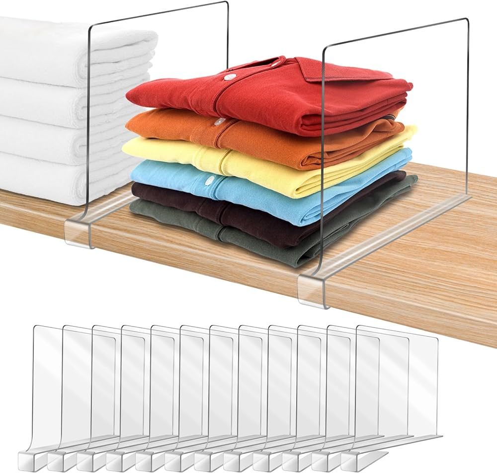 Acrylic Shelf Dividers, Clear Shelf Divider for Closet Organization 12PCS Closet Shelf Divider Cl... | Amazon (US)
