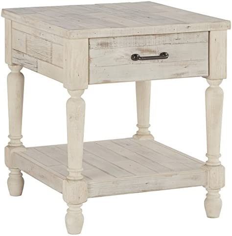 Signature Design by Ashley Shawnalore Farmhouse Solid Pine Wood End Table, Weatherworn White Fini... | Amazon (US)