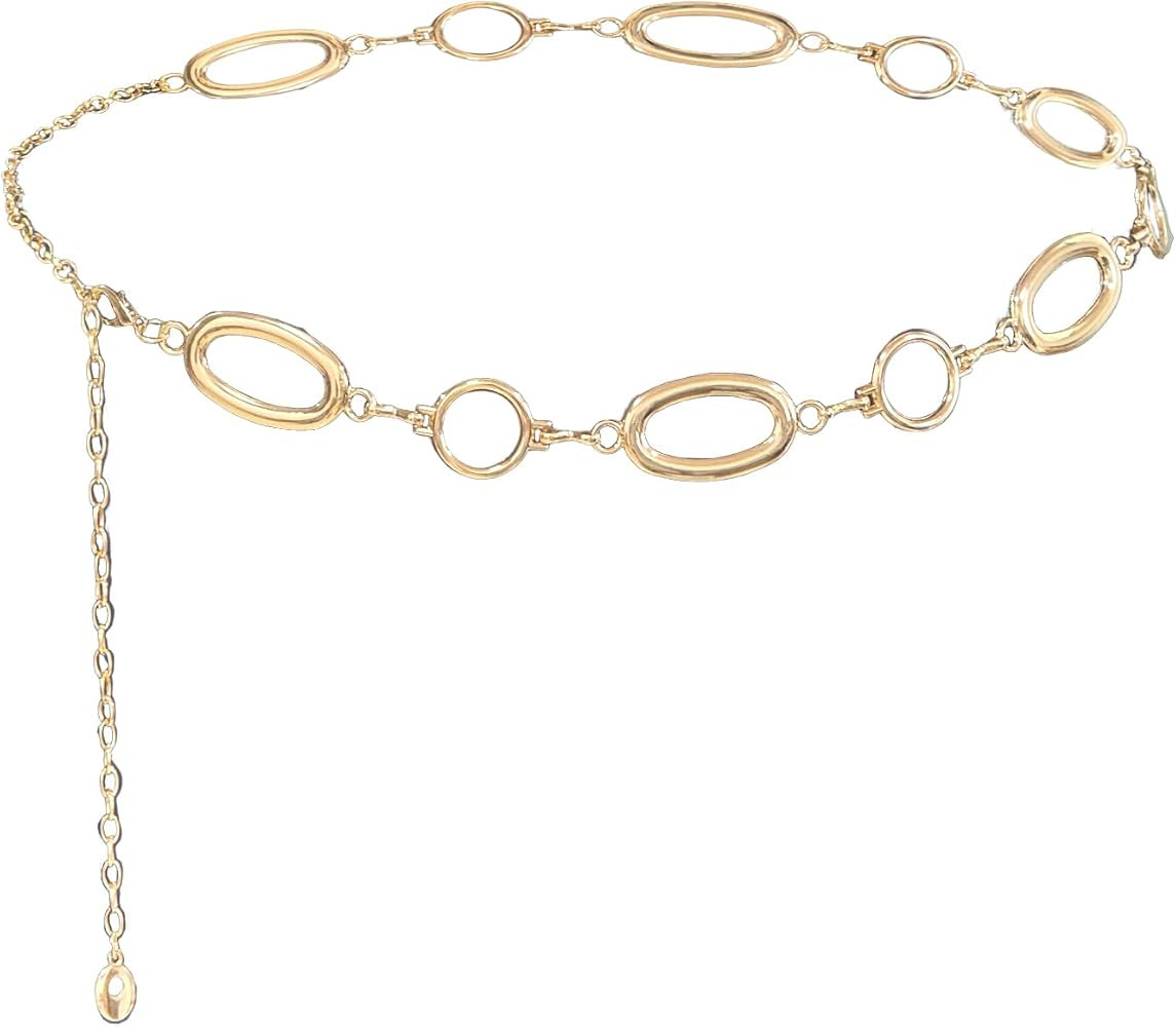 Waist Chain Belt Women Circle O-Ring Metal Link Body Chains Plus Size Gold Tone Chain Belt Fashio... | Amazon (US)