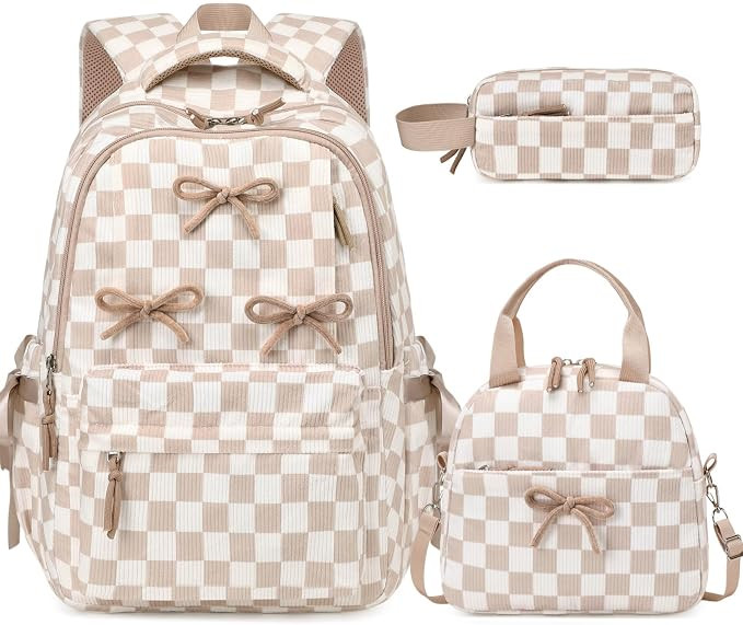 Backpack for Girls Corduroy 3PCS Bow School Bookbag for Teen Girl with Lunch Box & Pencil Pouch L... | Amazon (US)