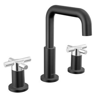 Nicoli 8 in. Widespread Double-Handle Bathroom Faucet in Matte Black/Chrome | The Home Depot