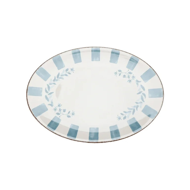 Better Homes & Gardens 18-inch Oval Bamboo Melamine Serving Tray, Blue | Walmart (US)