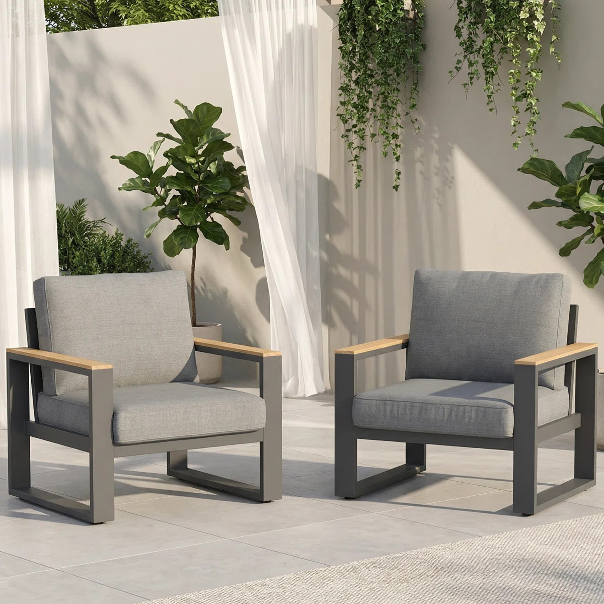 Brandtley Aluminum Patio Chair with Cushions (Set of 2) | Wayfair North America