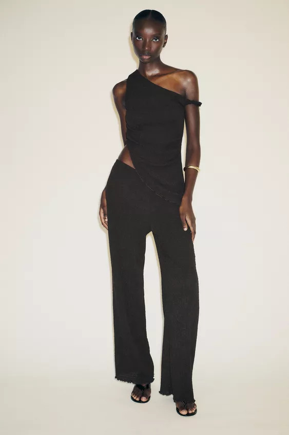 TEXTURED WIDE LEG PANTS | Zara US