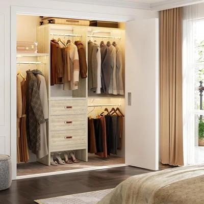 5FT Small Closet System with 3 Fabric Drawers, 60'' Walk In Closet Organizer System With 3 Adjustable Shelves, Heavy Duty Clothes Rack Built-In Garmen | Wayfair North America