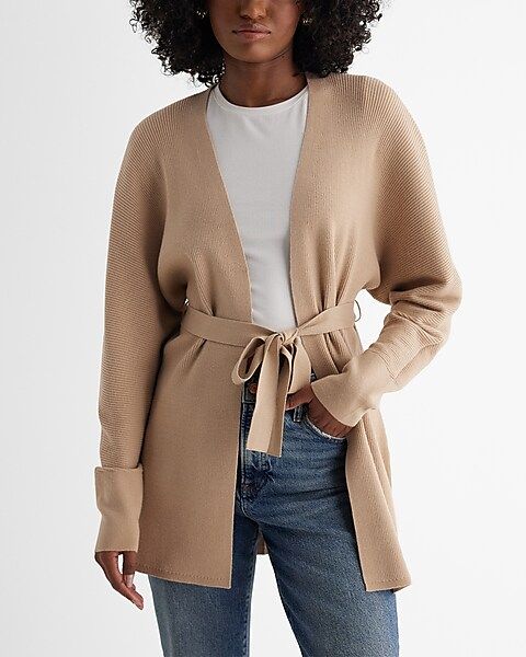 Ribbed Dolman Sleeve Belted Cardigan | Express