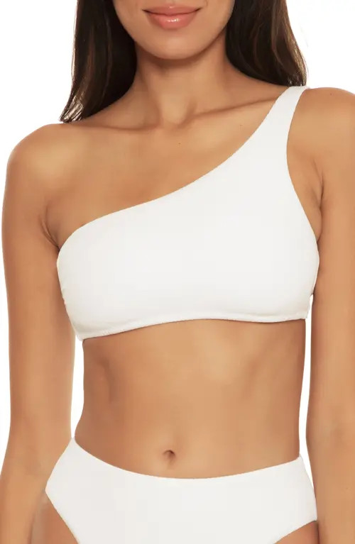Becca Pucker Up Asymmetric One-Shoulder Bikini Top in White at Nordstrom, Size Large | Nordstrom
