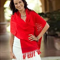 Cotton scarf, 'Atitlan Poinsettias' (Guatemala) | Novica