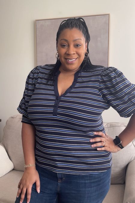 This striped top from express is on sale for 40% off. It fits TTS I’m wearing an XL and it’s a comfortable fit. Full length top not cropped. Comes in another color way perfect for spring and summer. Work or casual  

#LTKfindsunder50 #LTKsalealert #LTKSeasonal