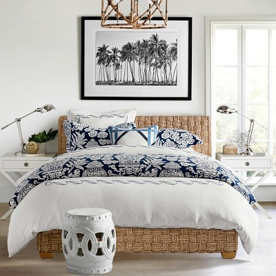 Leaf Embroidered Linen Duvet Cover | Williams-Sonoma