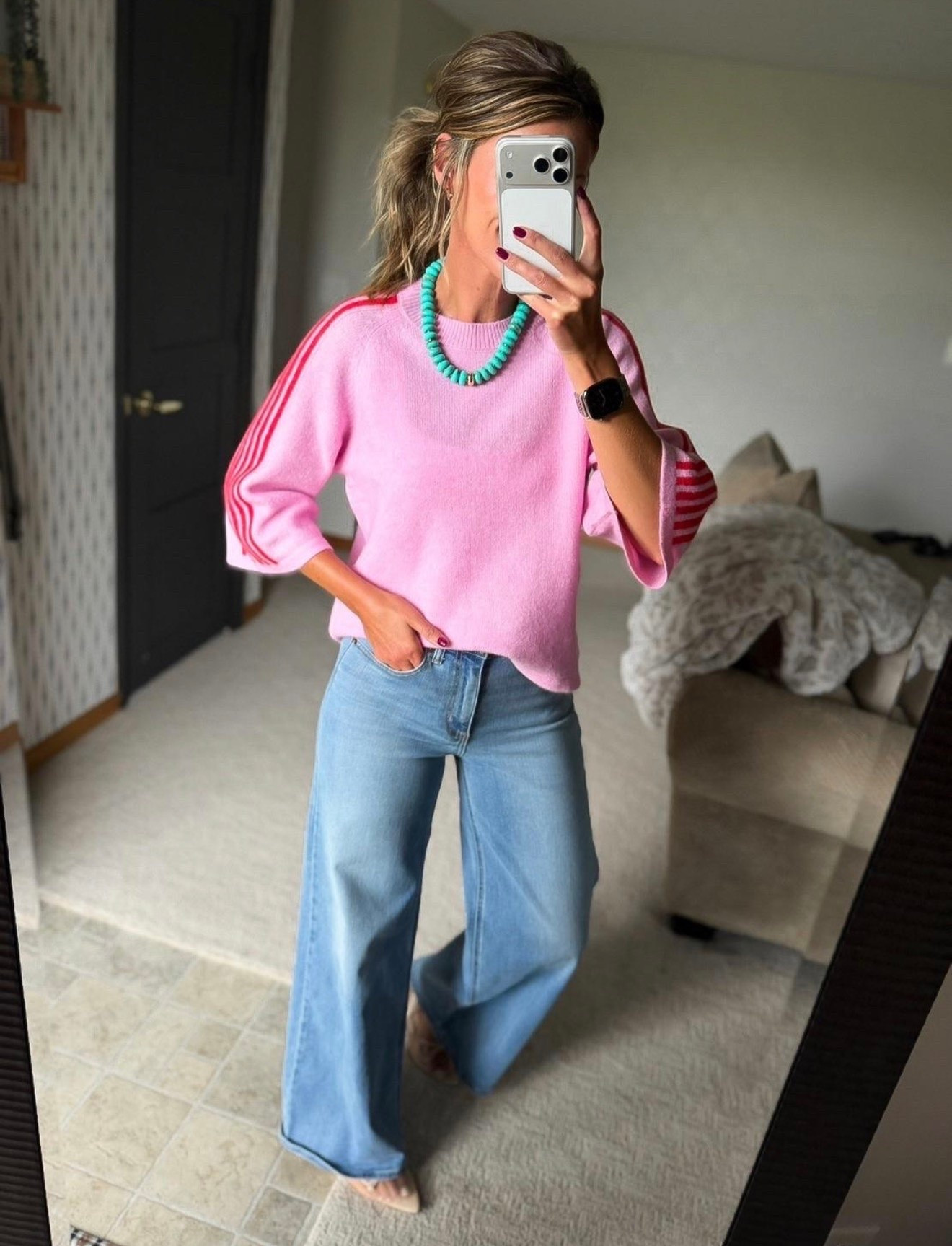 Who says Fall fashion has to be browns and neutrals?! 
Sweater / small 
Jeans/8 regular length

#LTKSeasonal #LTKOver40 #LTKootd