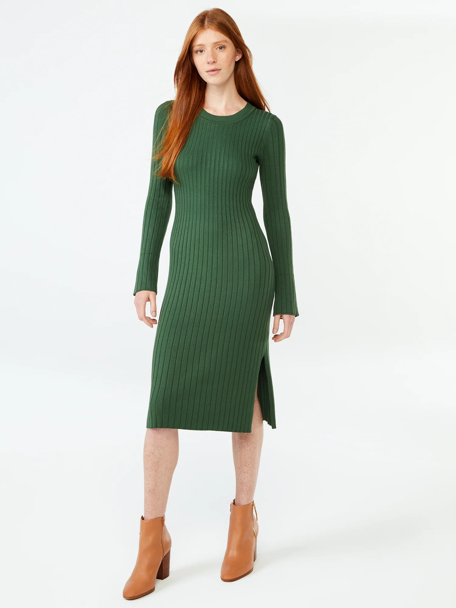 Free Assembly Women's Pleated Sweater Midi Dress - Walmart.com | Walmart (US)