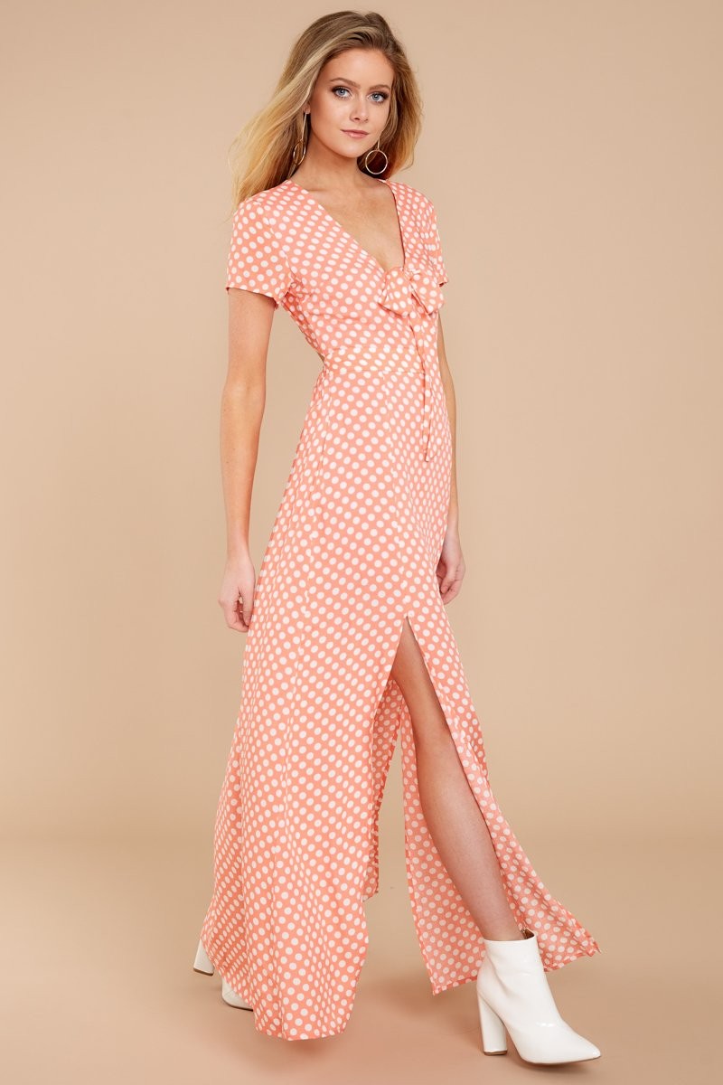 Only With You Coral Polka Dot Maxi Dress | Red Dress 