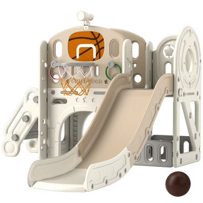 BABYYER Slide Set, Toddler Slide Playset with Ring Toss, Basketball Hoop, Telescope, Climber, Storage Space and Crawl Tunnel, Playground for Kids 1-6 | Target