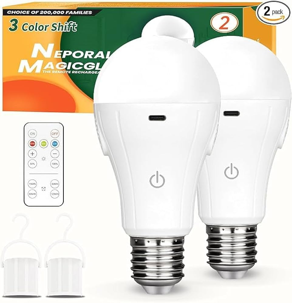 Neporal MagicGlow Rechargeable Light Bulbs with Remote, 3 Colors Shift + Dimmable Battery Powered... | Amazon (US)