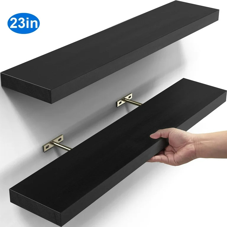 OlarHike 23 inch Solid Wood Floating Shelves Wall Mounted Shelves, Black, Set of 2 | Walmart (US)