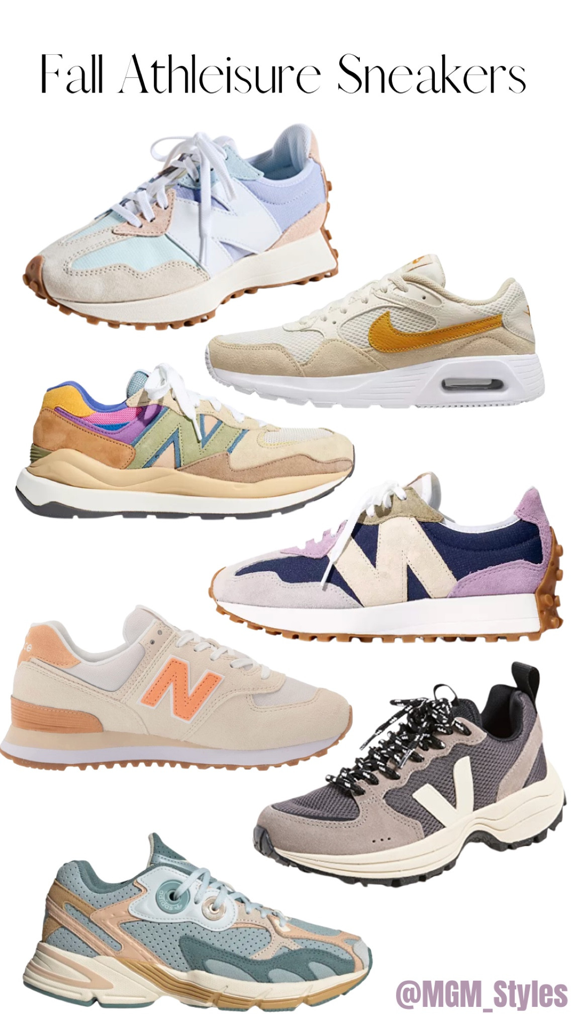 Fall athleisure sneakers. Fall tennis shoes. New Balances. Nike. Vejas. Sale alert. Adidas. Under $100. Fall shoes. Fall athletic shoes. Walking shoes. Hot girl walks. 

#LTKSeasonal #LTKshoecrush #LTKunder100