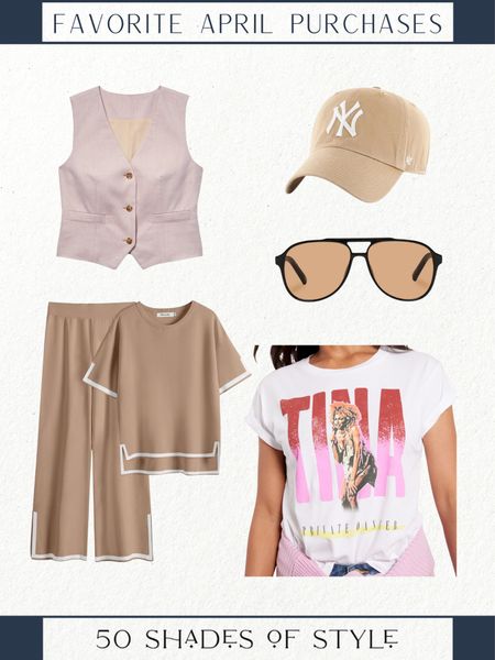 Sharing my favorite April purchases that I am wearing on repeat. 

April best sellers, Amazon cozy set, favorite sunglasses, spring vest, LA baseball hat, graphic tee

#LTKstyletip #LTKfindsunder50 #LTKover40