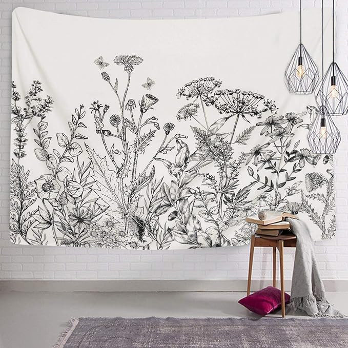 Herbs Plant Wild Flowers Tapestry Wall Hanging Floral Plants Tapestry Nature Scenery Tapestry for... | Amazon (US)