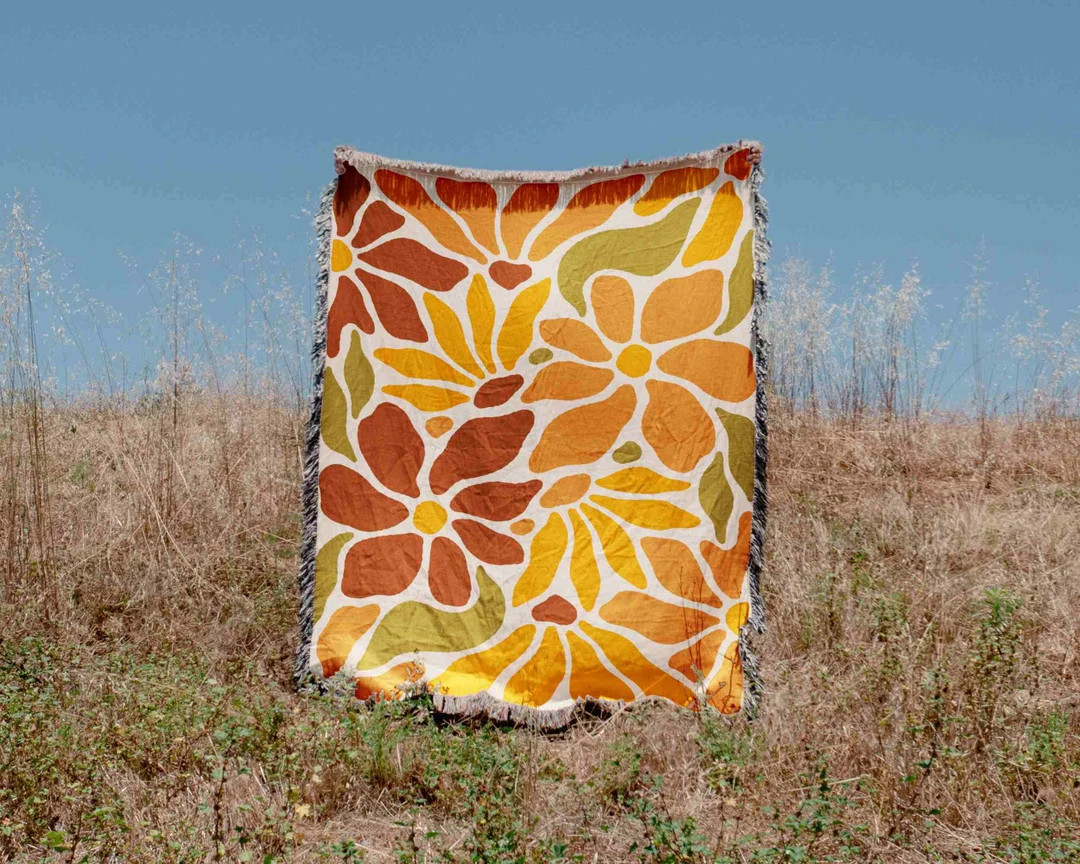 Flowers Hippy Retro Woven Blanket Throw Tapestry Cotton Knitted Wall Art Living Room Couch Bed Bl... | Etsy (US)