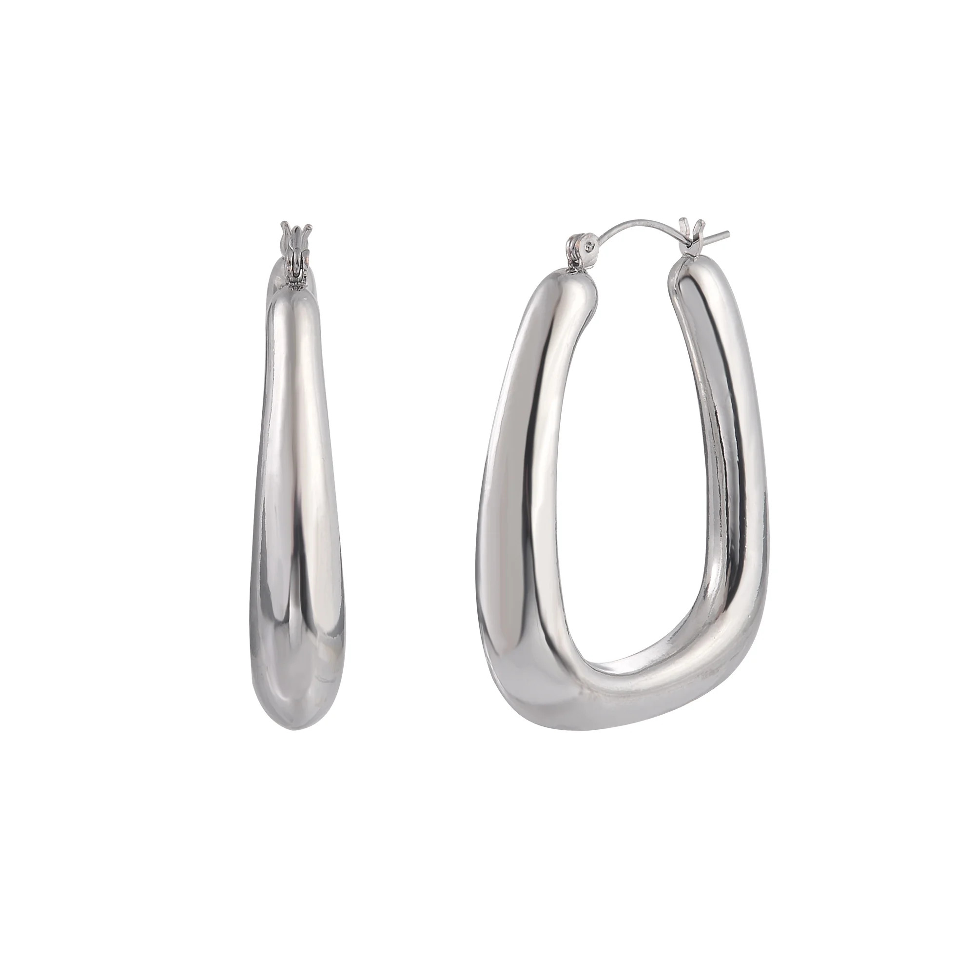 Time and Tru Adult Female Silver-Tone Rectangular Hoop Click-It Earring | Walmart (US)